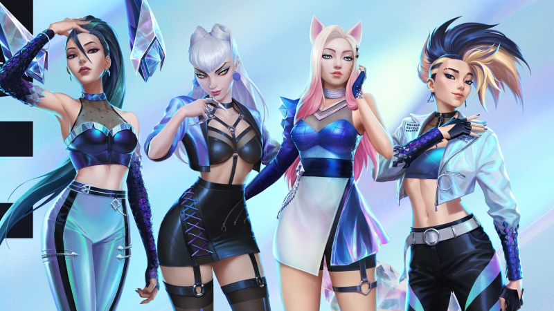 crystal, Evelynn (League of Legends), fox ears, KaiSa(League of Legends), KaiSa, Ahri (League of Legends), Ahri, Akali(League of Legends), 4K, Akali, League of Legends