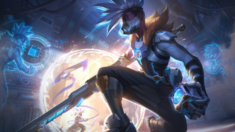 video game art, Ekko (Leauge of Legends), fire, Riot Games, futuristic, Ekko, 4K, League of Legends
