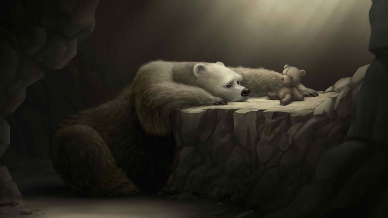 digital art, polar bear, teddy, photo, 1080P, polar, infront, sad, bear, 1920x1080