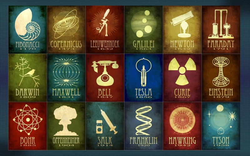 copernicus, einstein, discovery, hawking, curie, salk, bell, galilei, Tyson, fibonacci, franklin, bohr, newton, pioneer, science, darwin, faraday, 1080P