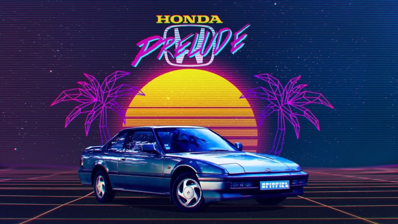 Retrowave, blue cars, Synth, digital art, car, 1080P, vehicle, Honda