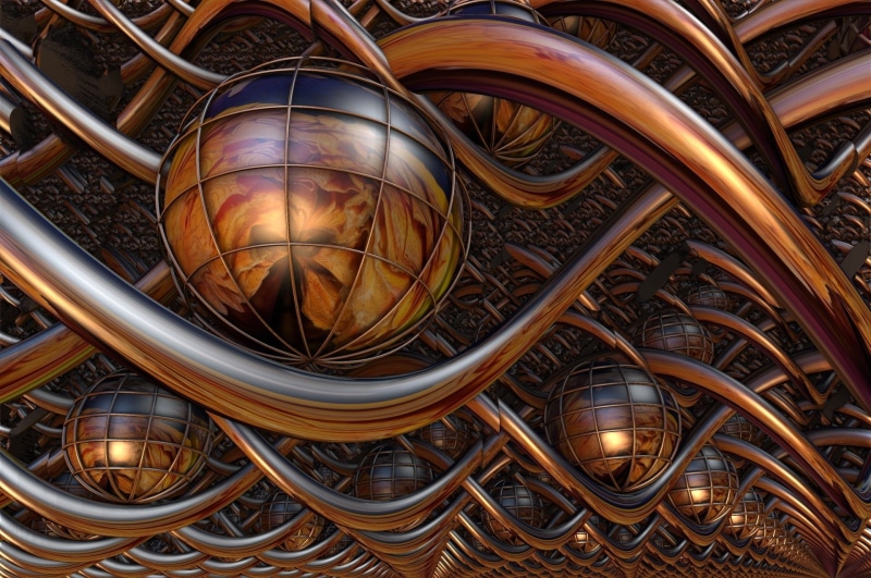 illuminated, Artistic, indoors, Abstract, gold colored, ceiling, alloy, Sphere, Orb, metal, Bronze, Fractal, built structure, architecture, geometric shape