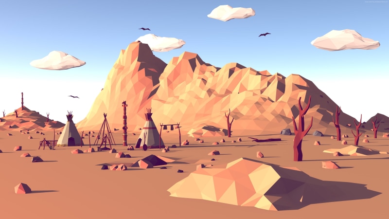 polygon, nature, 3D, 4k, low poly, landscape, 5k, 4K