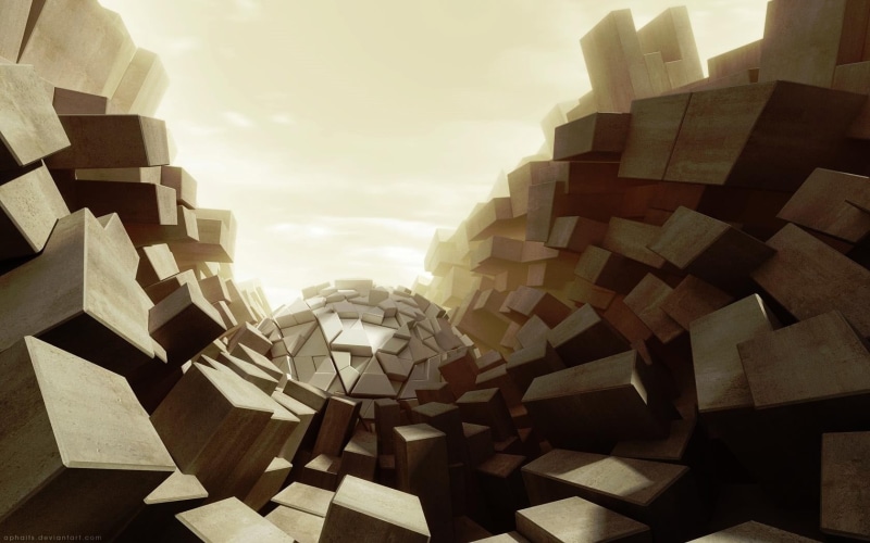 sky, city, 3D Blocks, nature, day, stack, cloud - sky, wood - material, gray, outdoors, building exterior, no people, 720P, built structure, digital composite