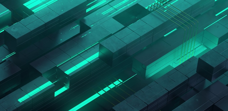 3D Abstract, 3D, abstract, 3D Blocks, green, turquise, 1080P, neon glow