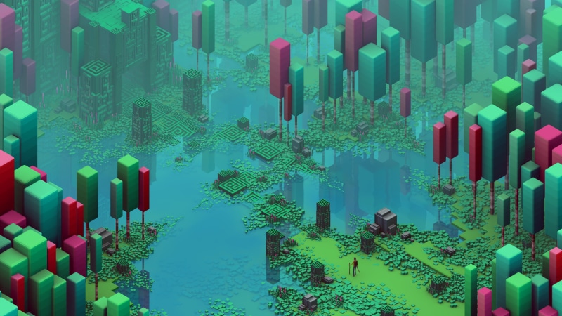 artwork, 3D Abstract, dungeon, 2K, CGI, abstract, digital art, render, 3D Blocks, Calder Moore