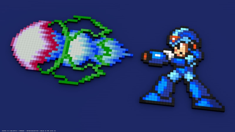 Pixelated, 1920x1080 px, video games, Pixel Art, 1080P, Megaman X, 3D Blocks, 8 bit, 3d