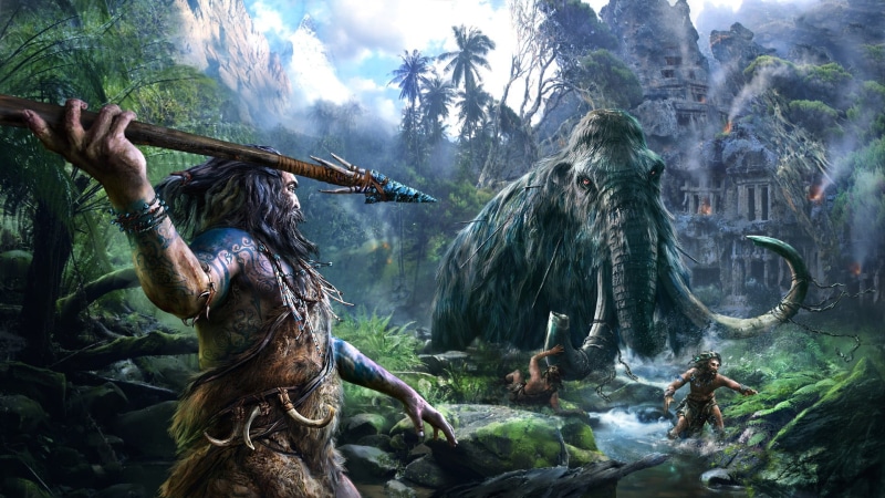 ancient people, hunting, Ancient Times, prehistoric, jungle, ruins, 1080P, mammoth