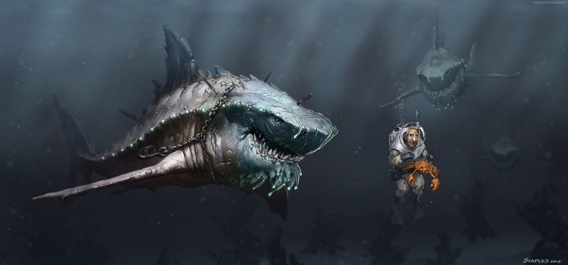 Megalodon, art, 4K, shark