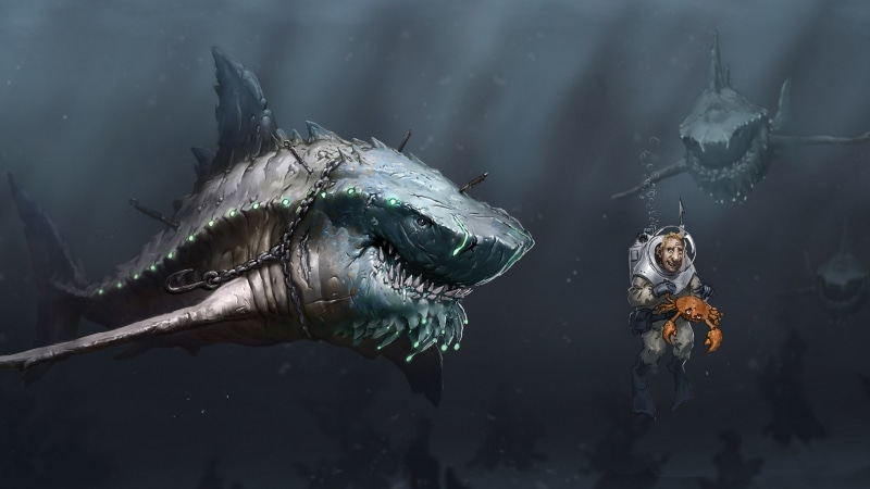4K, illustration, art, shark, Megalodon, grey