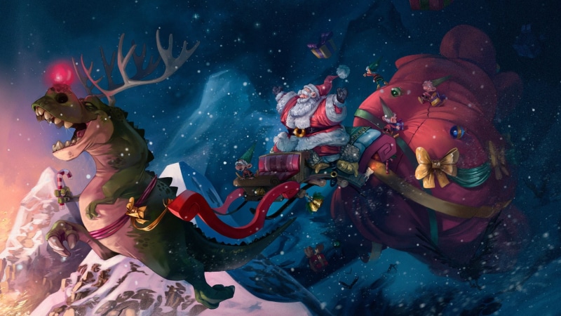 Tyrannosaurus Rex, Santa, Dinosaur, 1080P, Christmas, Holiday