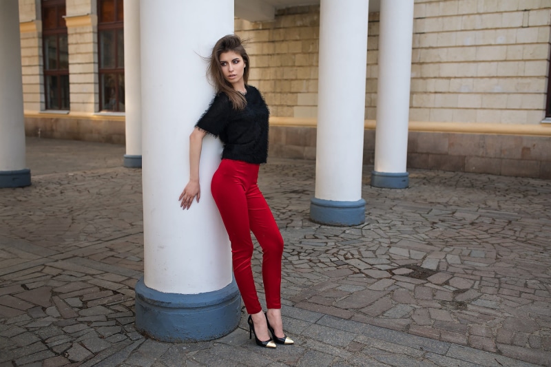 beautiful woman, leisure activity, Dmitry Shulgin, paving stone, adult, casual clothing, fashion, architectural column, young women, built structure, young adult