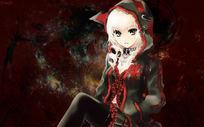 720P, girl, hoodie, anime girl, anime