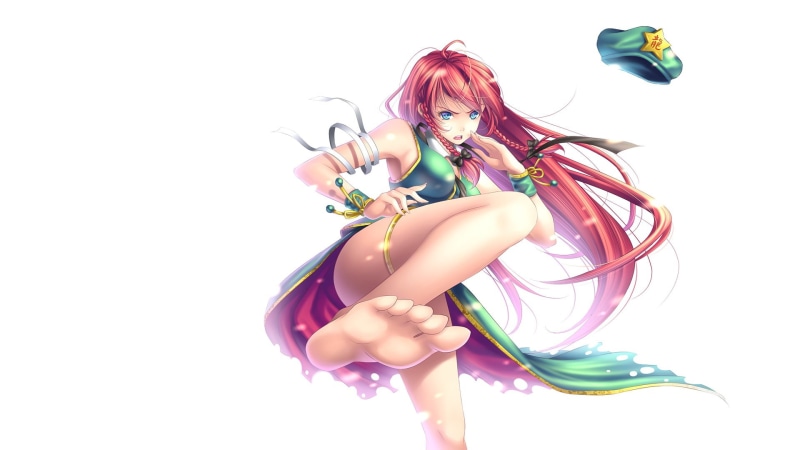 full length, cut out, Touhou, anime girls, females, flower, white background, hairstyle, Hong Meiling, 1080P, studio shot, nature, young adult, young women
