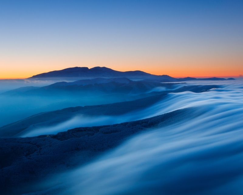 Horizon, Sunset, Stock, 2K, Mountains, Twilight, Huawei MediaPad M5, Landscape, Foggy