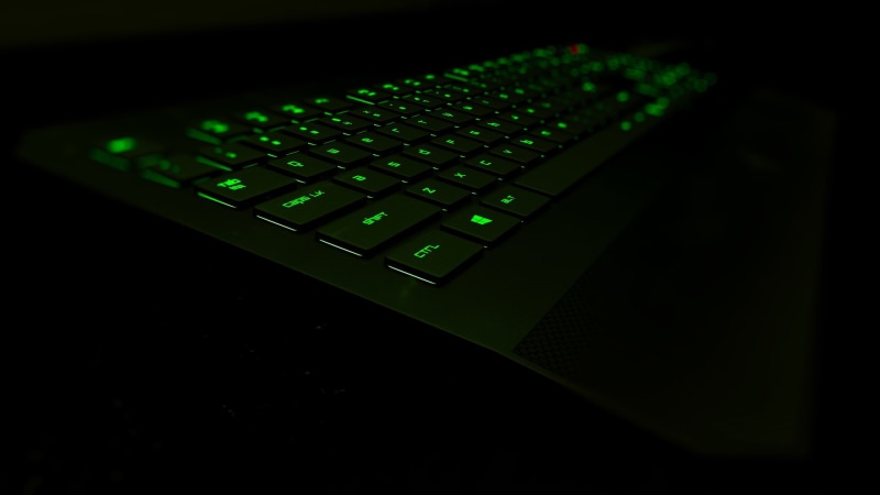 electrical equipment, table, Razer, computer, keypad, close-up, communication, black color, keyboard, wireless technology, computer part, computer equipment