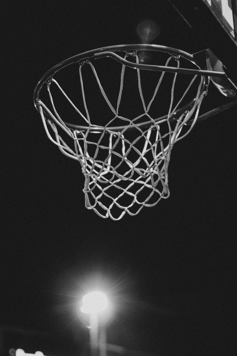 taking a shot - sport, no people, basketball ring, indoors, net, circle, basketball hoop, basketball, ball, black background, team sport, 5K, night, leisure activity