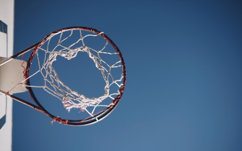 copy space, sport, sunlight, close-up, clear sky, no people, geometric shape, nature, circle, net - sports equipment, directly below, basketball - sport