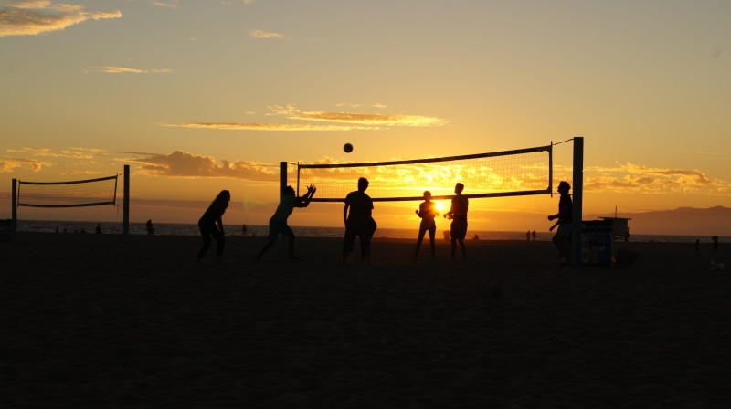 lifestyles, los angeles, group of people, nature, beach, beauty in nature, leisure activity, playing, men, 4K, silhouette, sea, sport, net - sports equipment