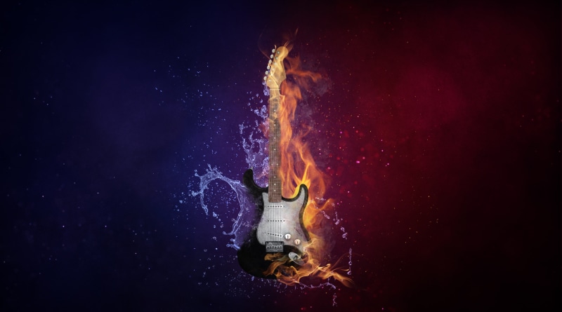 star - space, long hair, black background, young adult, 5K, outdoors, women, electric, Fire, black, electricguitar, illustration, motion, Creative, dark