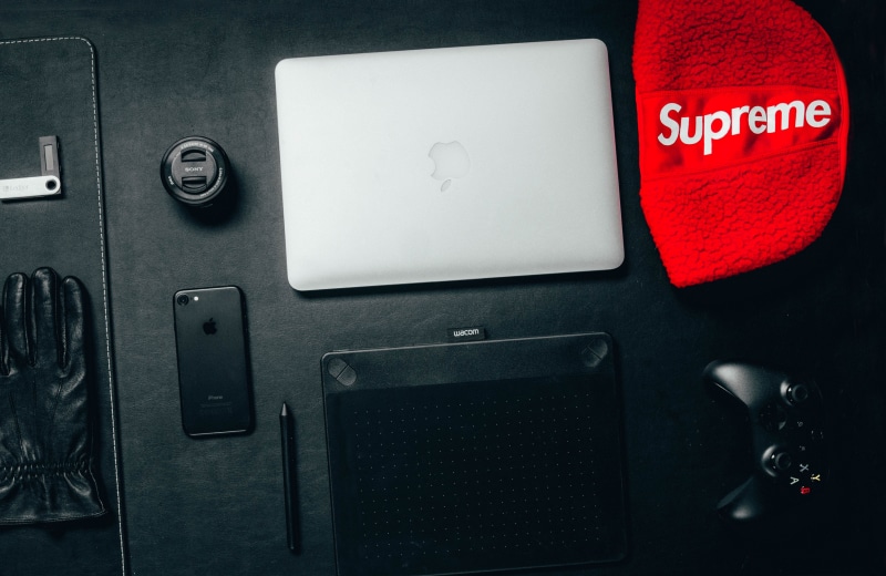 technology, organization, red, 4K, game controller, electronics, directly above, indoors, laptop, desk, plastic, text, iphone, textile, table, close-up