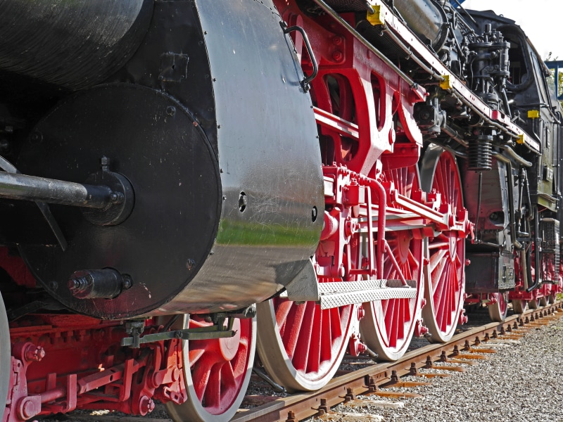 baden, low angle shot, rhine valley, red, rail transportation, steam train, machine, train - vehicle, spoke wheel, railroad track, wheel, drive, land vehicle