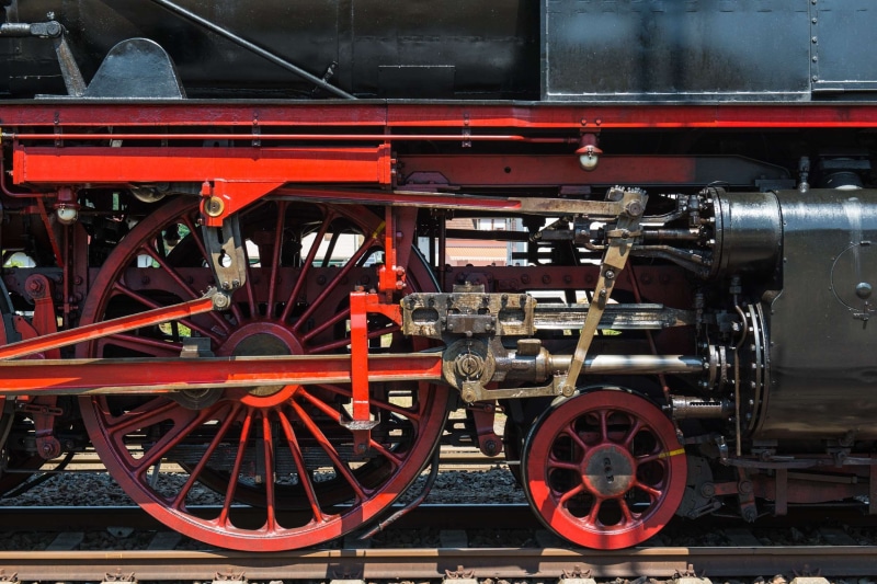 mode of transportation, close-up, nostalgia, wheels, railroad track, rail transportation, chassis, day, linkage, no people, machinery, technology, connecting rods