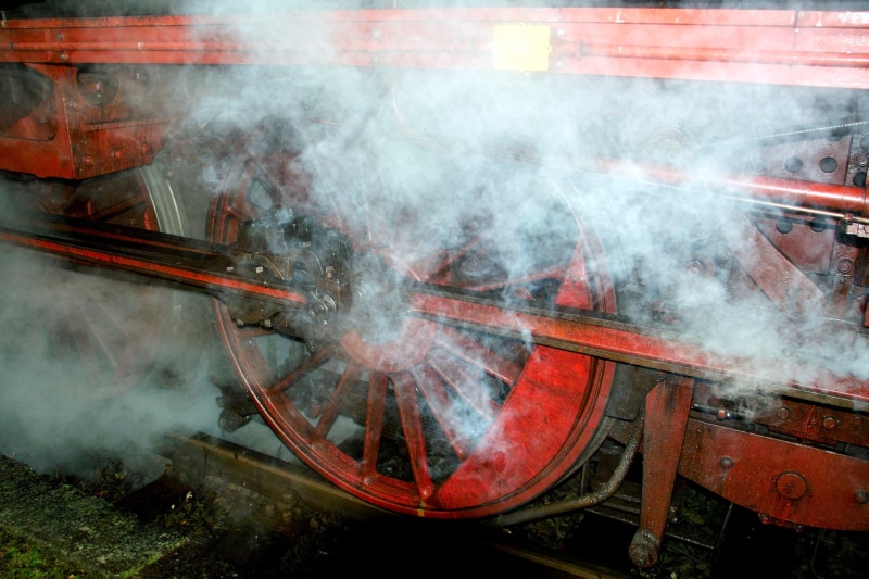 food and drink, steam locomotive, rail traffic, train, steam, day, food, preparation, transportation, wheel, outdoors, motion, preparing food, nature, loco