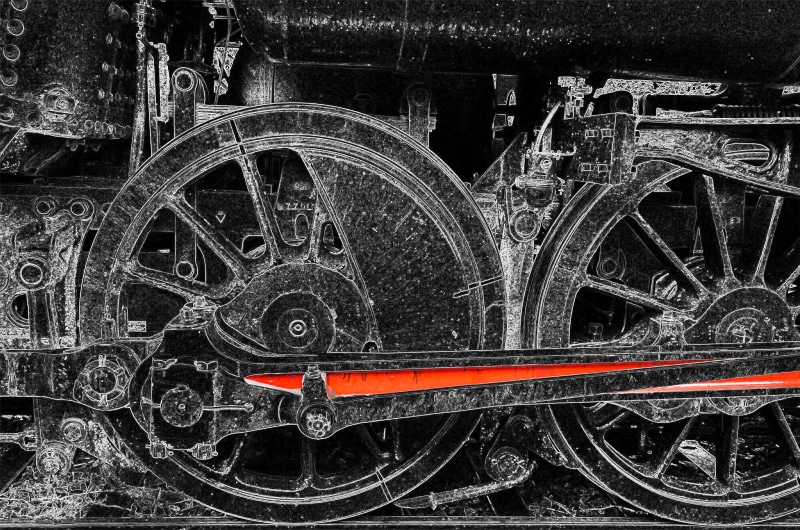 railroad track, technology, bicycle, rail transportation, tire, metal, connection, steam locomotive, backgrounds, outdoors, linkage, 5K, chassis, architecture