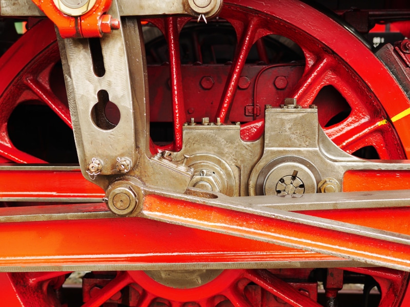 close-up, retro styled, red, transportation, operational, travel, steam train, old technology, day, linkage, land vehicle, engine, railway, restored, kuppelrad