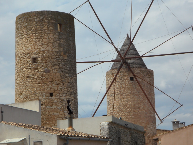 built structure, historically, day, linkage, cable, two, mediterranean, industry, architecture, Windmill, the past, stony, tower, old, wall, connection