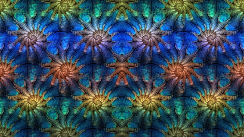 floral pattern, turquoise colored, close-up, no people, animal, fractal, magnification, animal themes, ornate, marine, abstract backgrounds, blue, indoors
