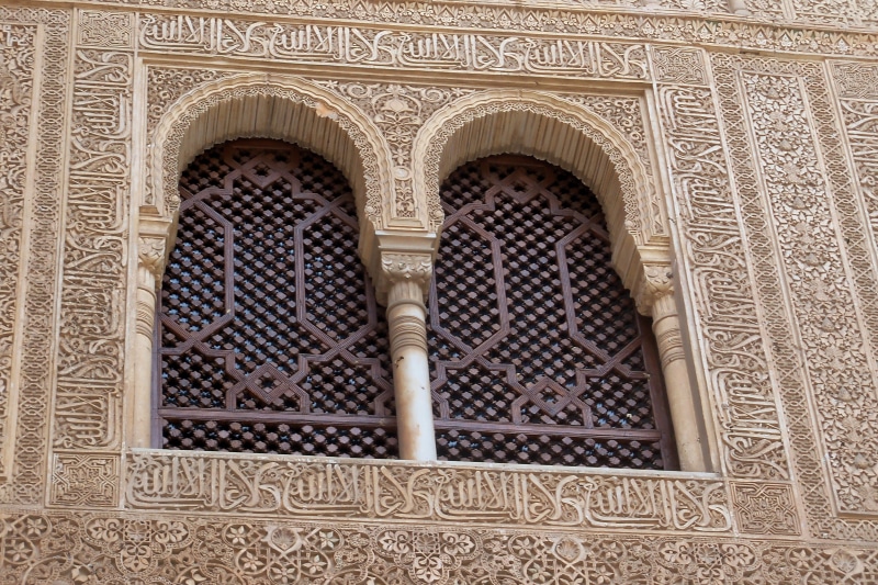 no people, history, medieval, indoors, craft, window, travel, religion, the past, built structure, leoni, ornate, pattern, floral pattern, granada, art and craft