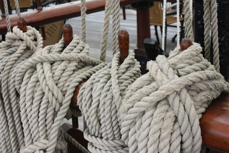 nautical Equipment, seafaring, nautical Vessel, metal, ropes, outdoors, day, tied up, knitting, no people, tied Knot, woven, sailboat, fixing, sailing Ship