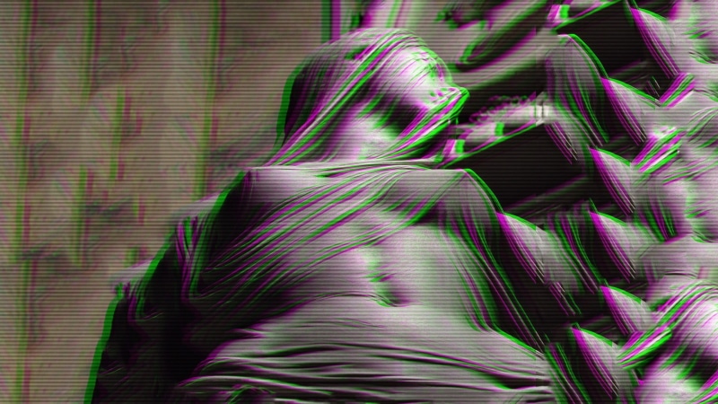 close-up, full frame, pattern, purple, abstract, multi colored, 1080P, technology, textured, character, woman, creativity, textile, glitch art, long exposure