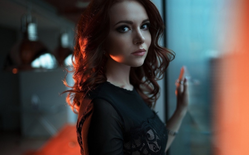 adult, headshot, long hair, beautiful woman, looking, brown hair, 1080P, redhead, beautiful girl  1920x1200, portrait, focus on foreground, contemplation