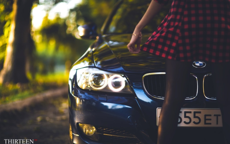 Thirteen, photography, car, bmw, auto, cars, legs, girl, blue, 2K