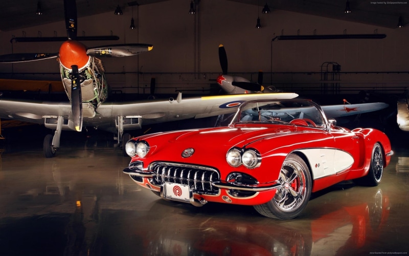 HD, Swiss Classic World, red, 4k, 2K, Chevrolet Corvette C1