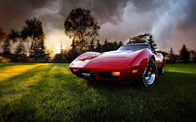 red cars, car, trees, vehicle, Chevrolet, Chevrolet Corvette Stingray, 1080P