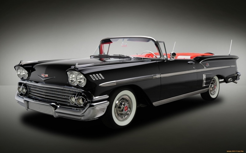 Chevrolet Impala, simple background, 1080P, vintage, vehicle, Oldtimer, car, black cars