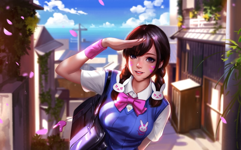 DVa, 4K, Overwatch, 2K, School uniform