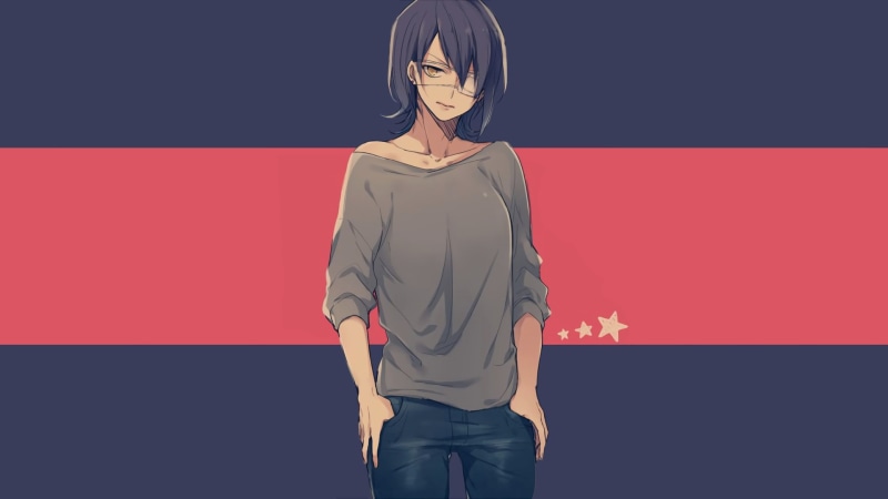 tomboy, simple background, anime, anime girls, Kantai Collection, 1080P, manga, minimalism, Tenryuu (KanColle), eye patch