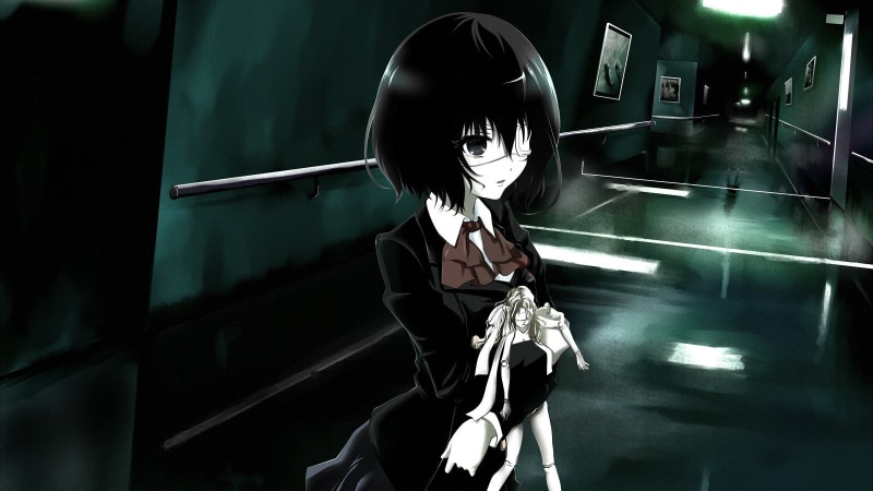 Misaki Mei, anime, puppets, Another, 720P, anime girls, hallway, artwork, eye patch