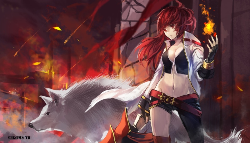 wolf, domestic animals, women, clothing, Swd3e2, hairstyle, one person, costume, lifestyles, redhead, three quarter length, gloves, anime, mammal, beautiful woman