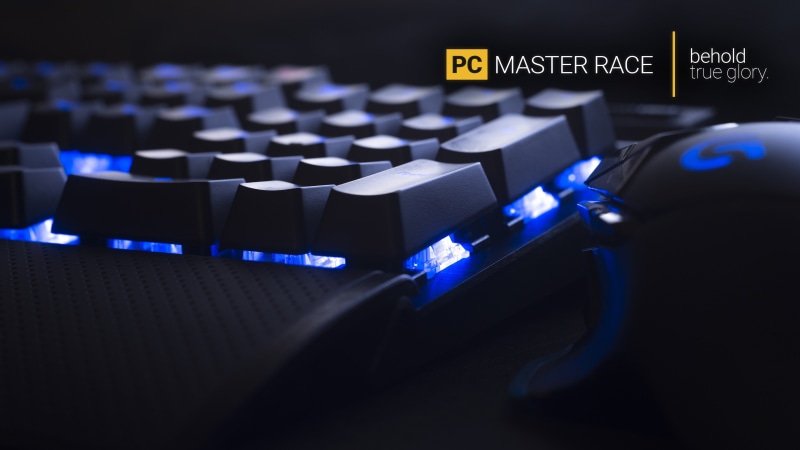 Master Race, PC gaming, computer mice, PC Master  Race, keyboards, computer mouse, typography, technology, blue, 4K, digital art, lights, hardware, computer