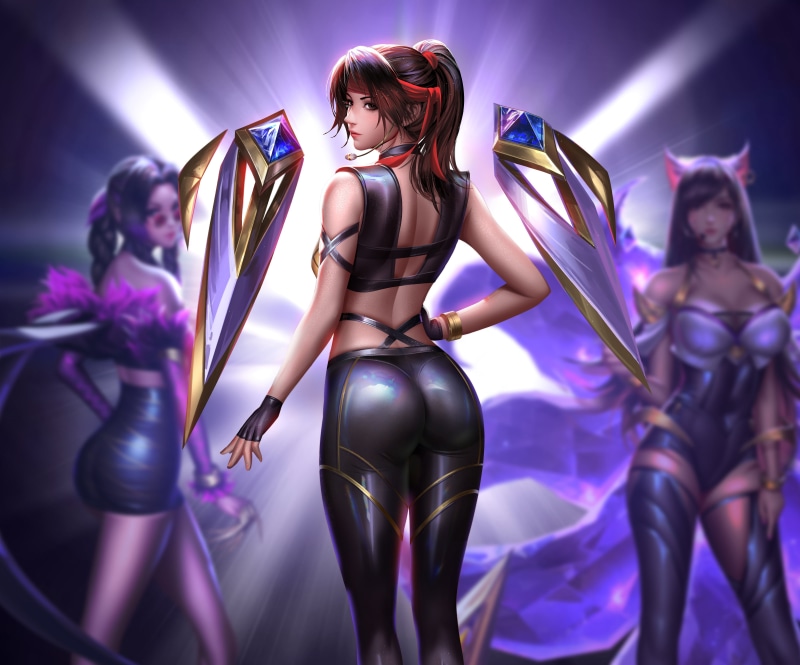 Liang-Xing, video game characters, crossover, Jessie Rasberry, cosplay, 4K, artwork, Final Fantasy, drawing, video games, looking at viewer, K/DA, Liang Xing