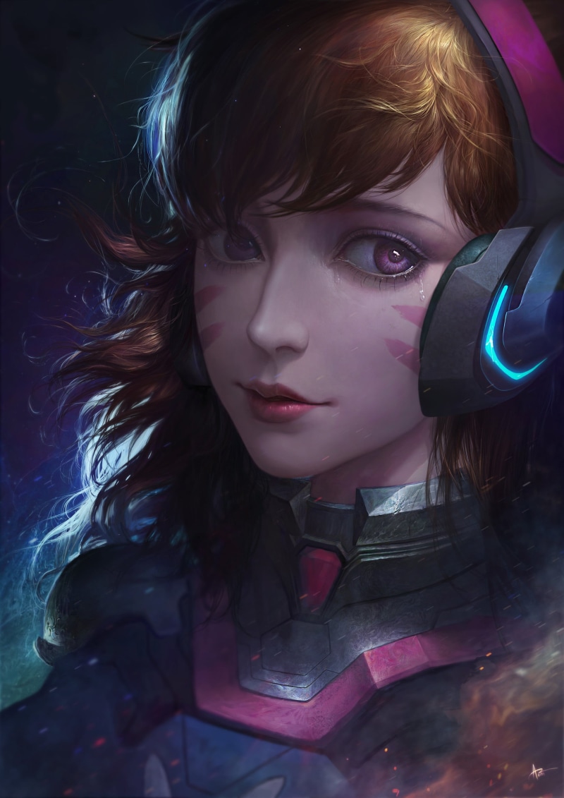 D.Va (Overwatch), child, innocence, looking, hairstyle, portrait, young women, Overwatch, close-up, women, brown hair, one person, real people, JOO YANN ANG