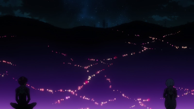 leisure activity, space, rear view, night, mountain, nature, men, mountain range, illuminated, Ayanami Rei, 1080P, Ikari Shinji, sky, scenics - nature
