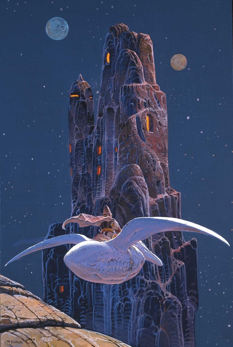 nature, Flying, stars, rock, Arzach, Mœbius, psychedelic, birds, Jean Giraud, digital art, Moon, fantasy Art, Pelicans, men, 720P, Portrait Display, mountain