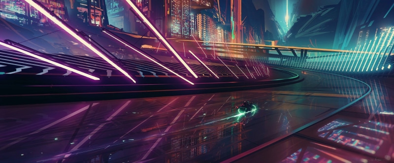 cyberpunk, motorcycle, Turn, road, city, futuristic, lights, 1080P, night